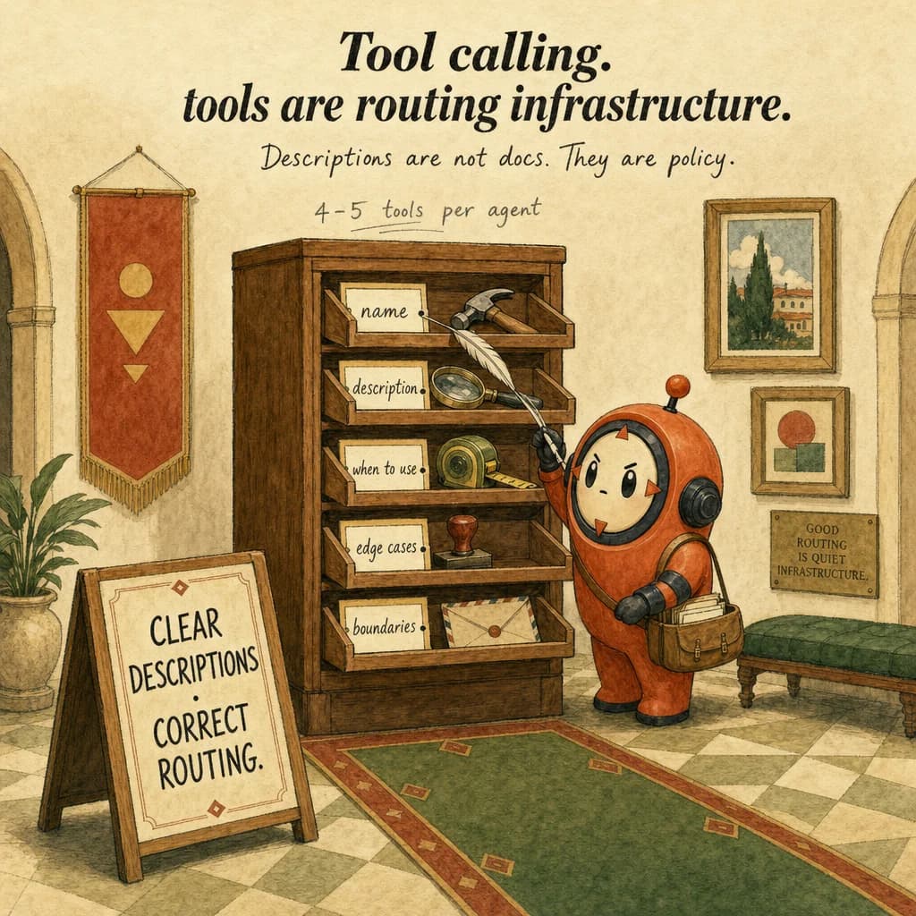 Tool Calling, hero illustration featuring Loop mascot in a warm gallery scene.