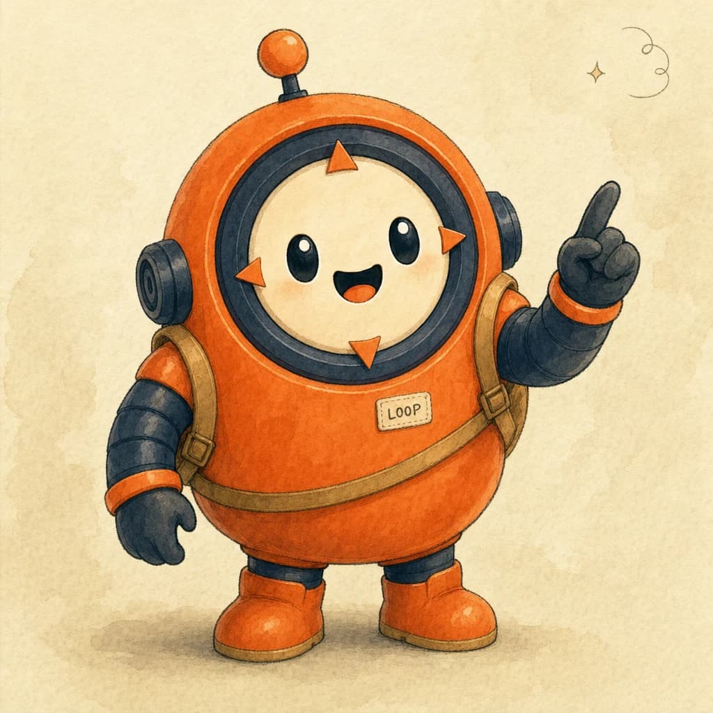 Loop the mascot pointing upward, holding a pencil