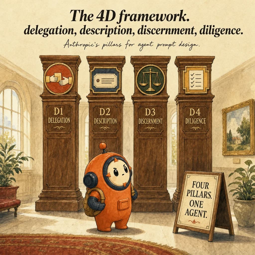 4D Framework, hero illustration featuring Loop mascot in a warm gallery scene.
