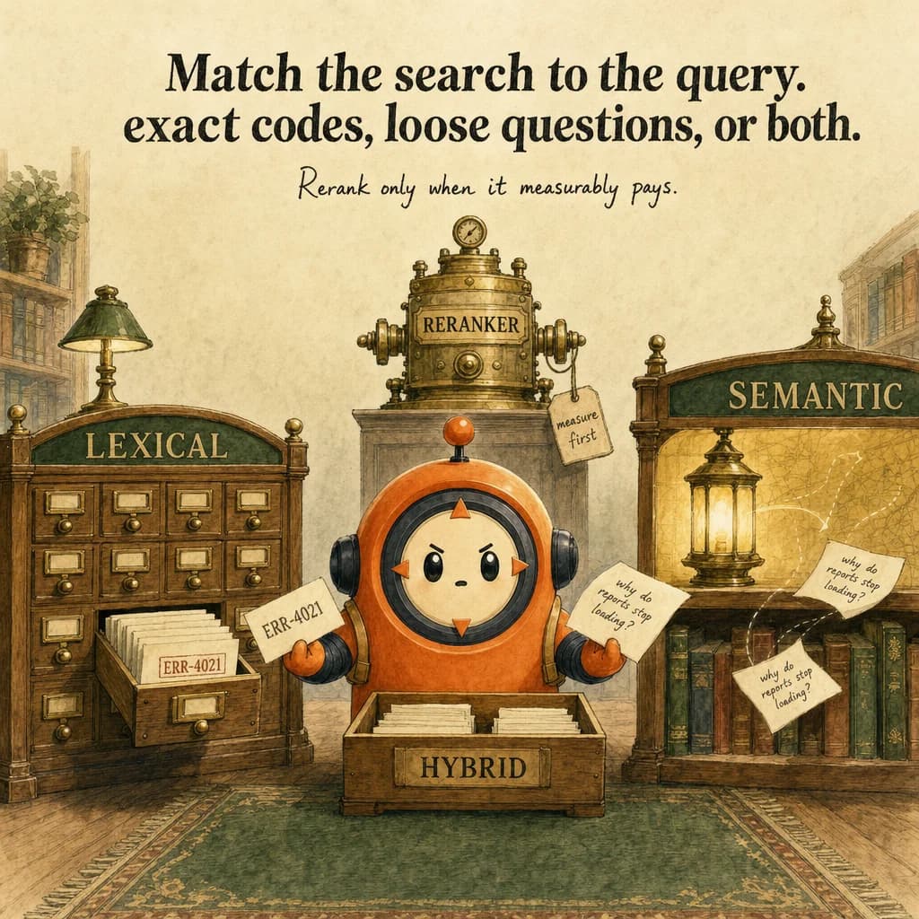 Retrieval Strategy Matching, hero illustration featuring Loop mascot in a warm gallery scene.