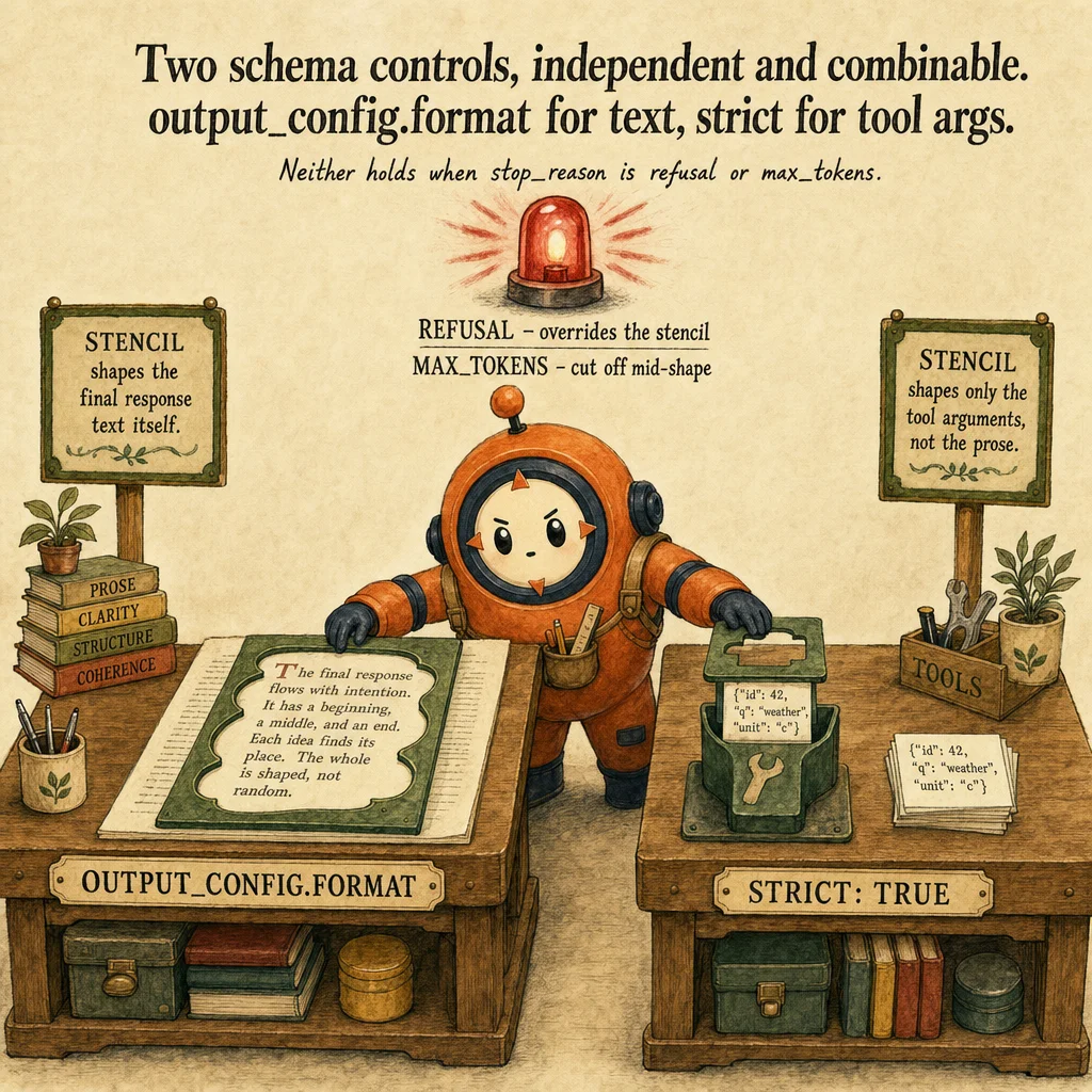 Claude Application Design Across Interfaces mechanics, painterly diagram featuring Loop mascot.