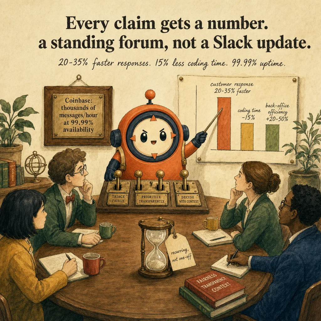 Communicating AI Decisions & Value to Stakeholders mechanics, painterly diagram featuring Loop mascot.