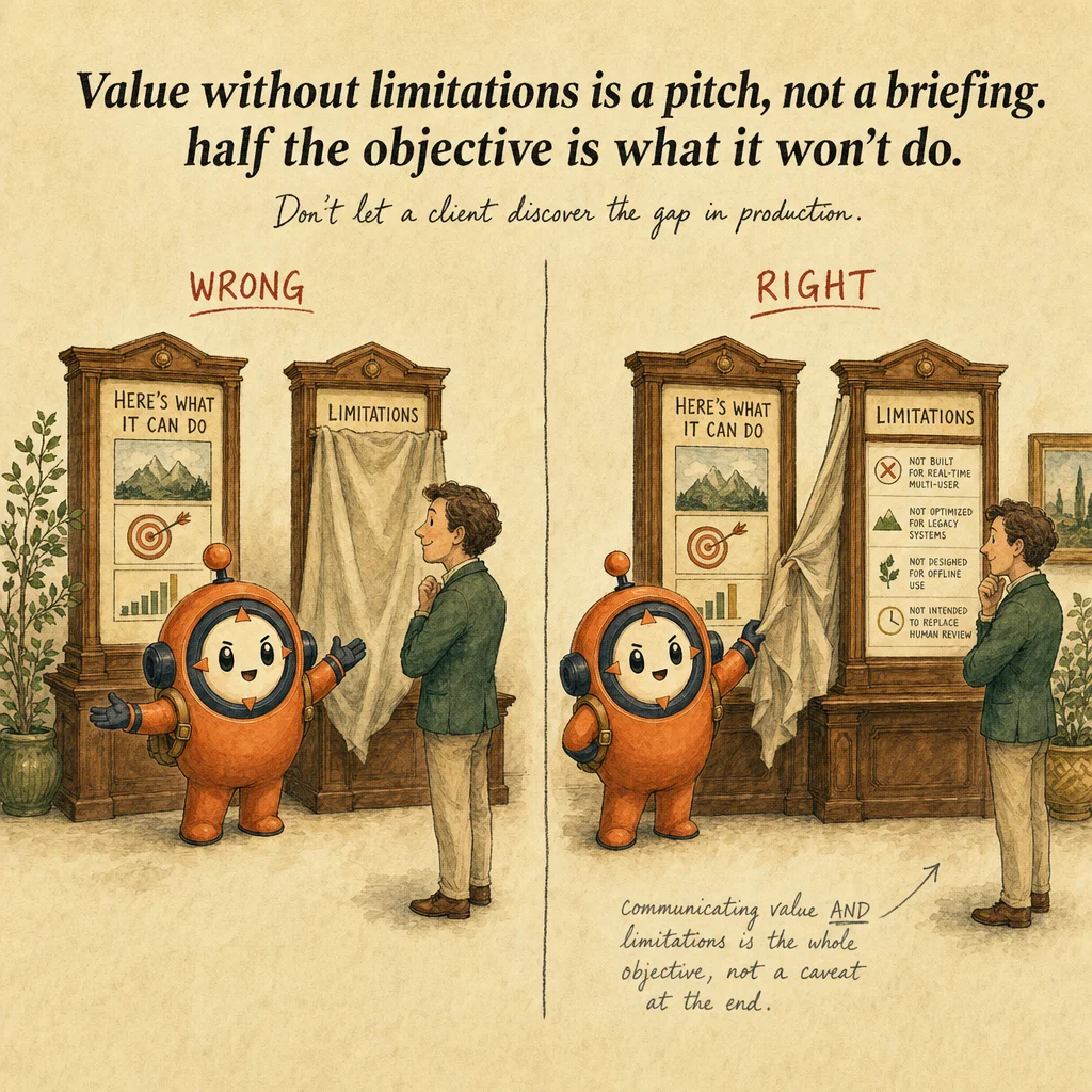 Communicating AI Decisions & Value to Stakeholders exam trap, painterly cautionary scene featuring Loop mascot.