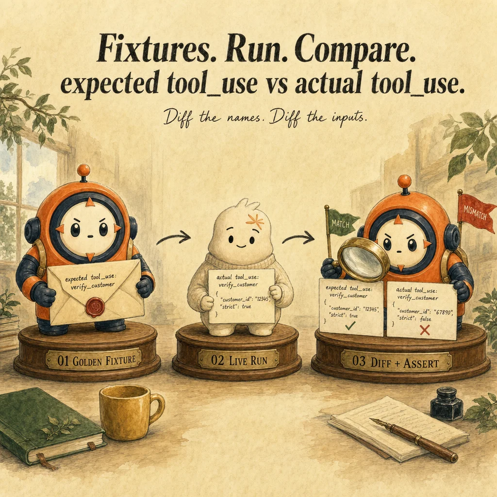 Tool Evaluation & Testing mechanics, painterly diagram featuring Loop mascot.