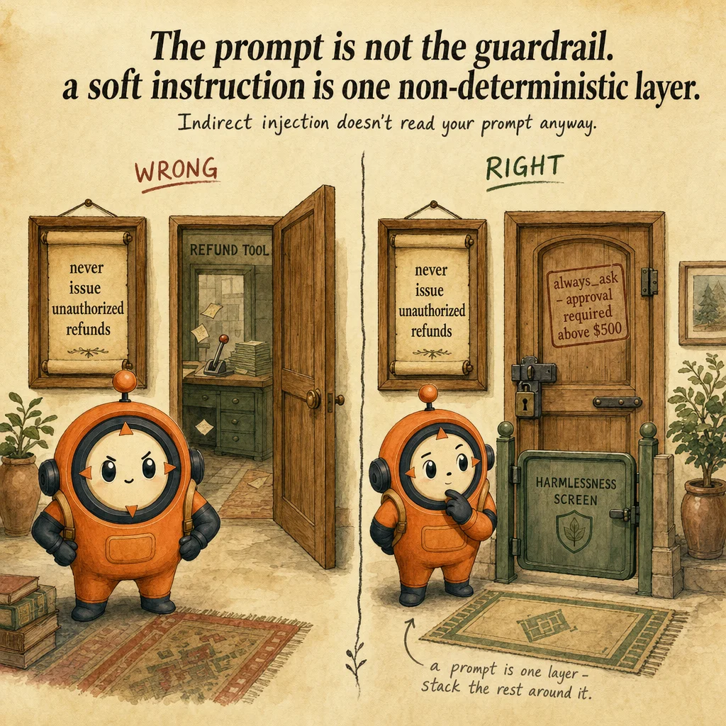 Guardrails & Safe Deployment Practices exam trap, painterly cautionary scene featuring Loop mascot.