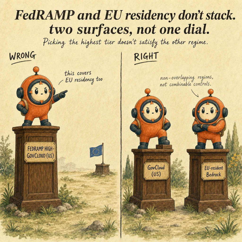 Regulatory Compliance for AI Systems (GDPR, HIPAA, FedRAMP) exam trap, painterly cautionary scene featuring Loop mascot.