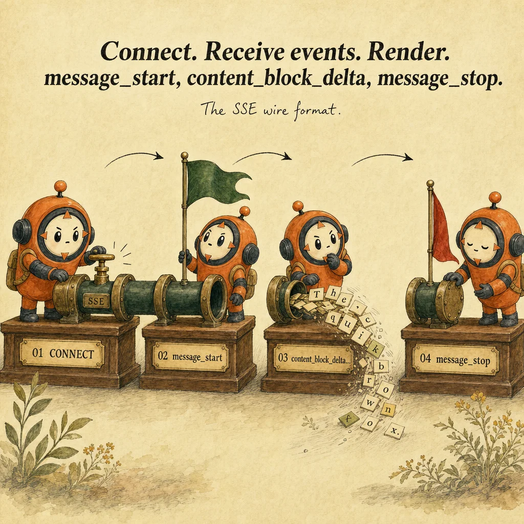 Streaming mechanics, painterly diagram featuring Loop mascot.