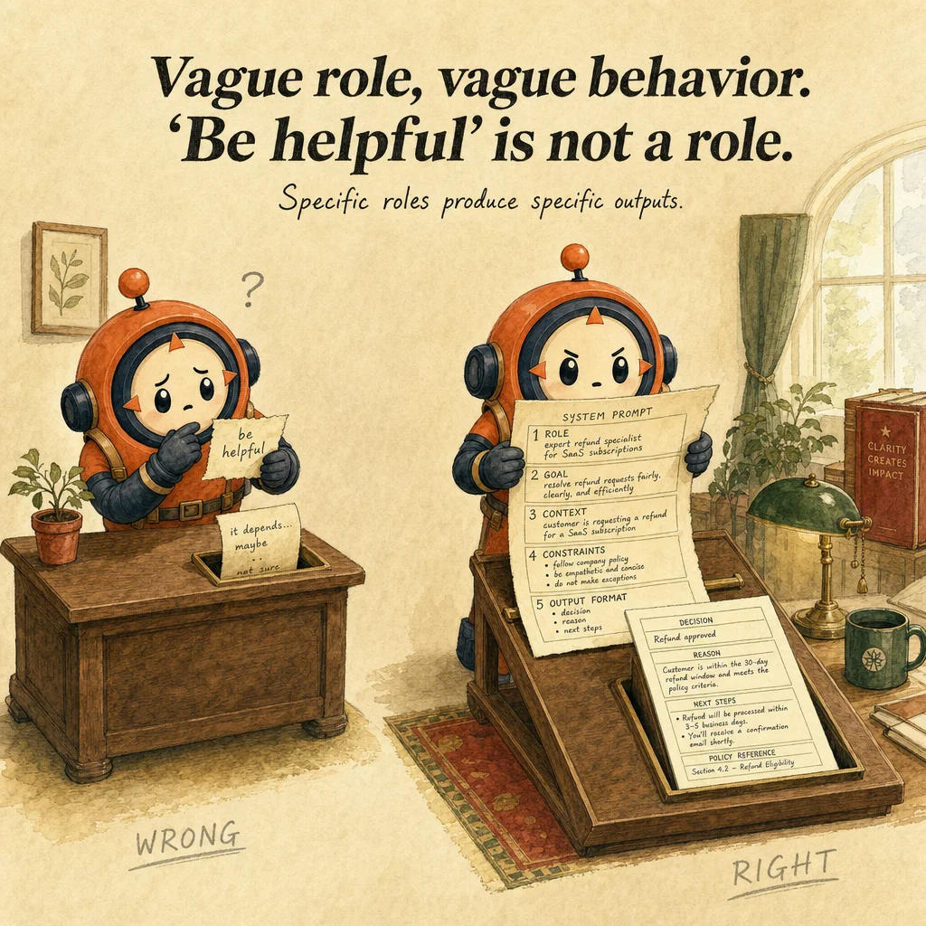 System Prompts & Instructions exam trap, painterly cautionary scene featuring Loop mascot.